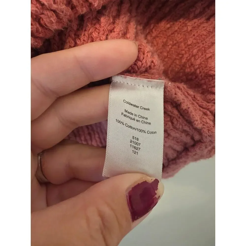 🌸 Coldwater Creek Textured Knit Sweater Women’s Large Pink Cotton Cottagecore - Picture 5 of 5